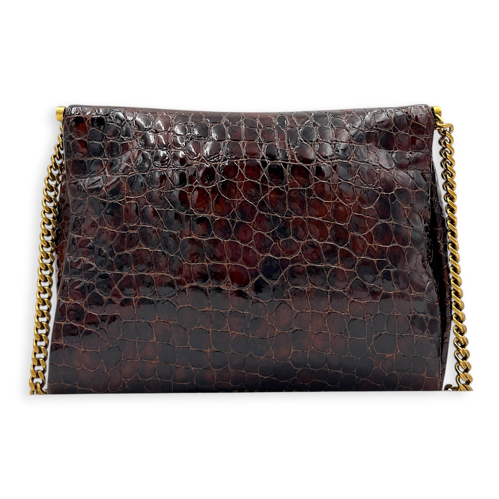 Midnight  Shoulder Bag Red in Embossed Croc, Gold hardware