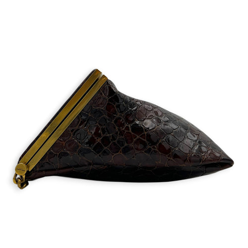 Midnight  Shoulder Bag Red in Embossed Croc, Gold hardware