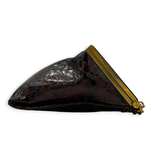 Midnight  Shoulder Bag Red in Embossed Croc, Gold hardware