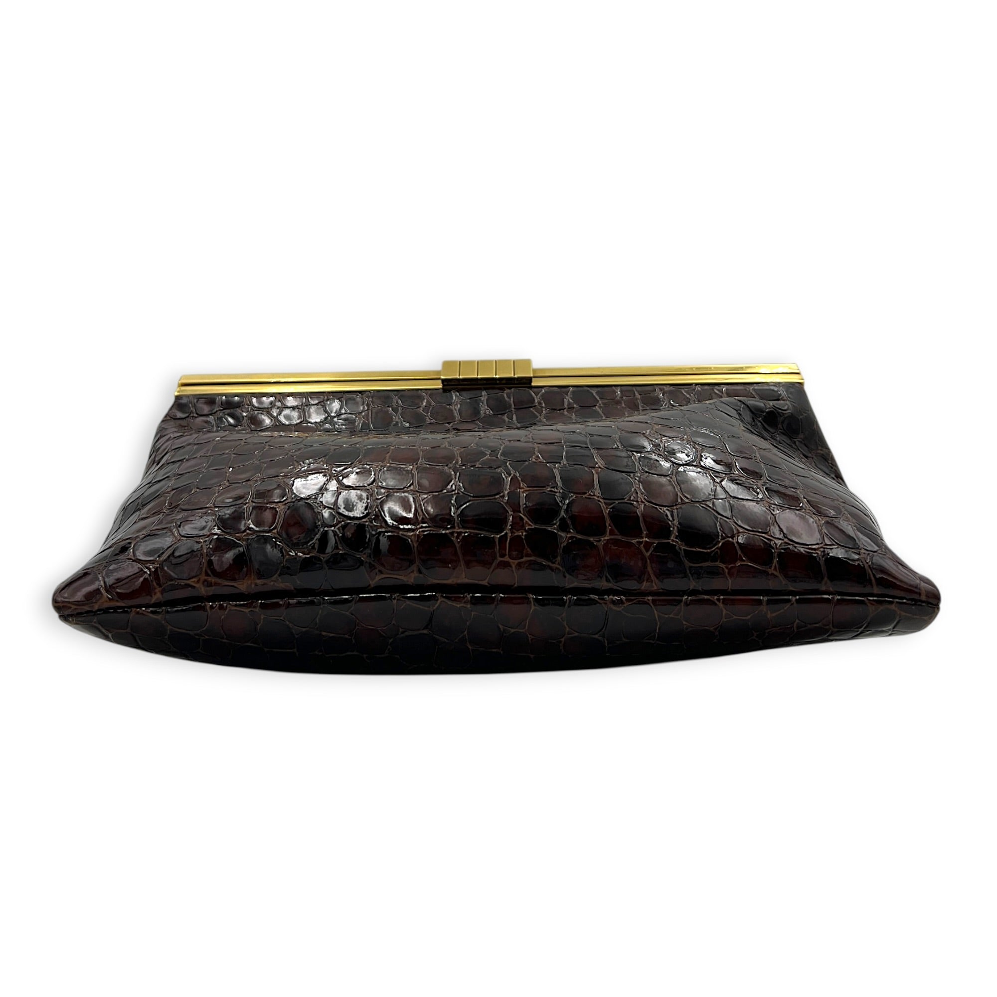 Midnight  Shoulder Bag Red in Embossed Croc, Gold hardware