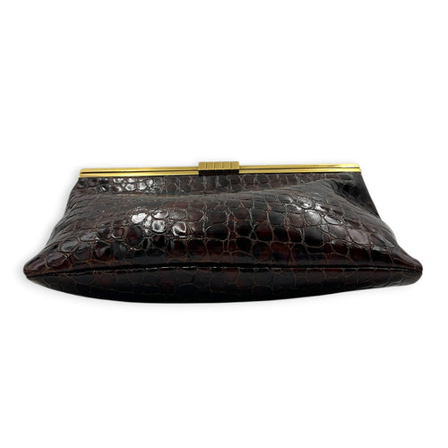 Midnight  Shoulder Bag Red in Embossed Croc, Gold hardware