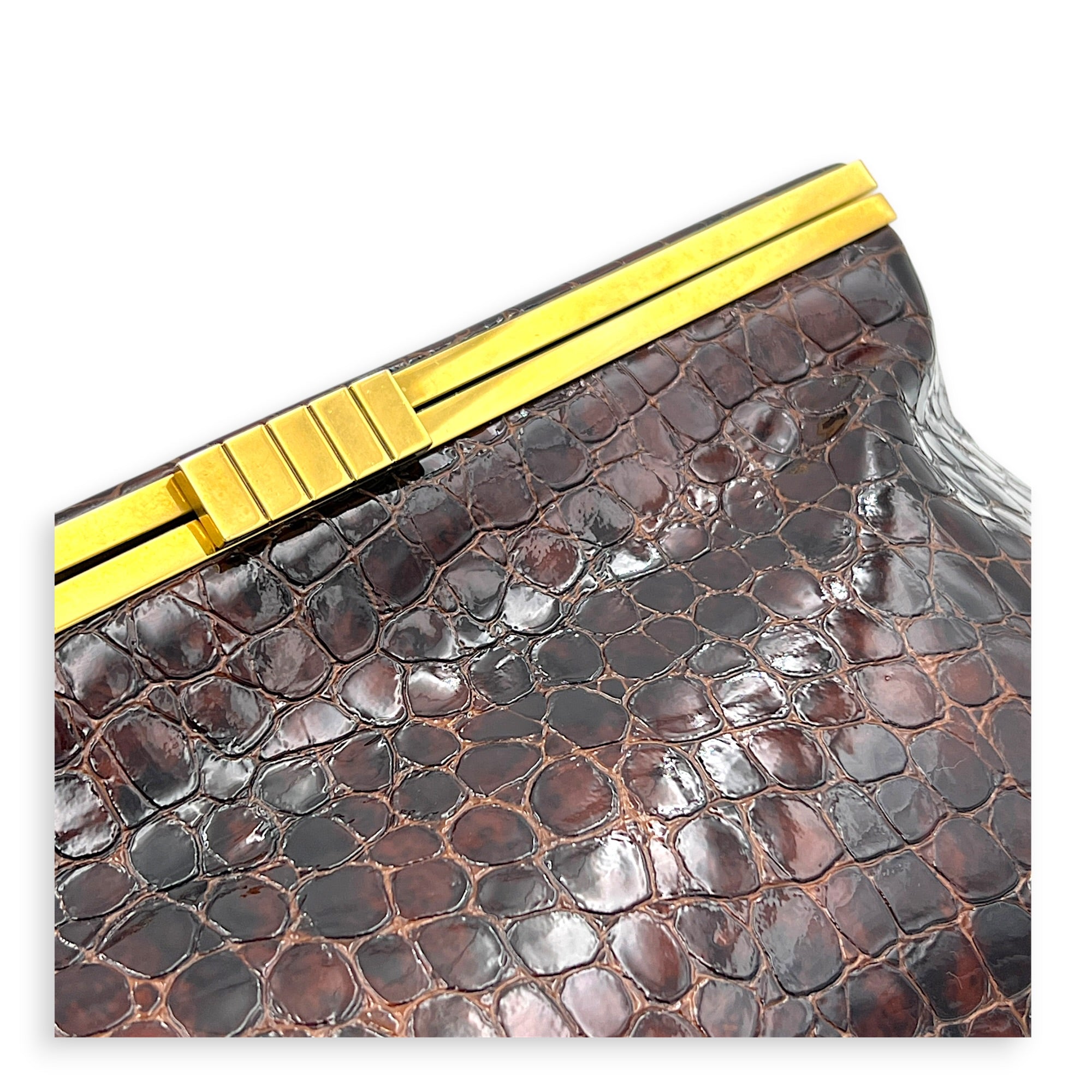 Midnight  Shoulder Bag Red in Embossed Croc, Gold hardware