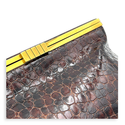 Midnight  Shoulder Bag Red in Embossed Croc, Gold hardware
