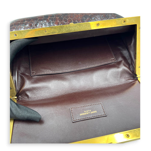 Midnight  Shoulder Bag Red in Embossed Croc, Gold hardware