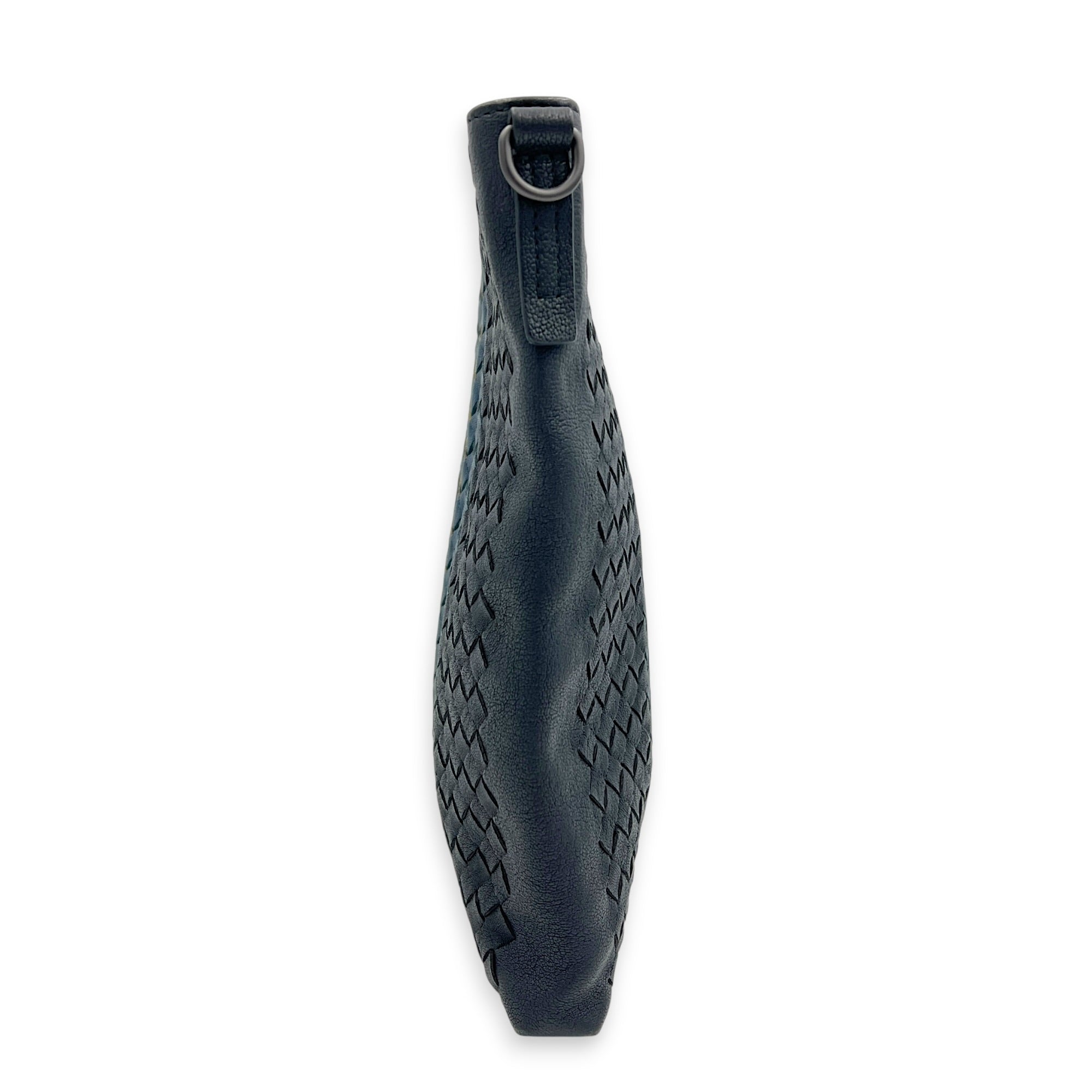 Intrecciato Messenger Black in Calfskin, Ruthenium hardware