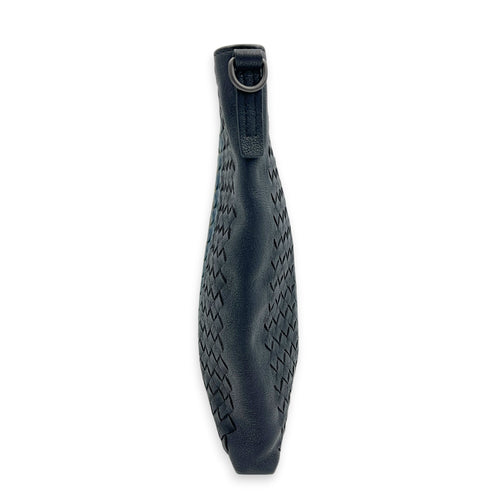 Intrecciato Messenger Black in Calfskin, Ruthenium hardware