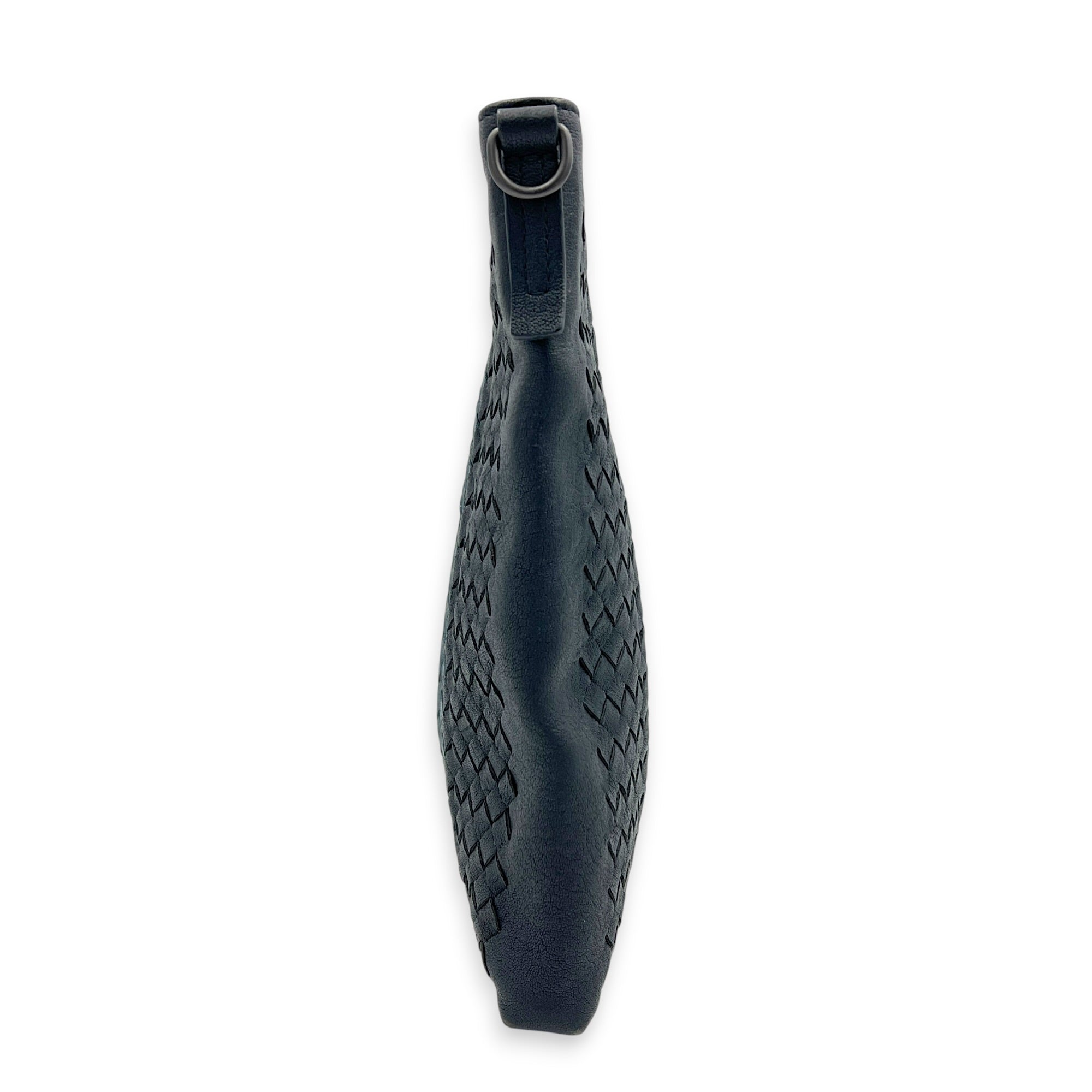 Intrecciato Messenger Black in Calfskin, Ruthenium hardware