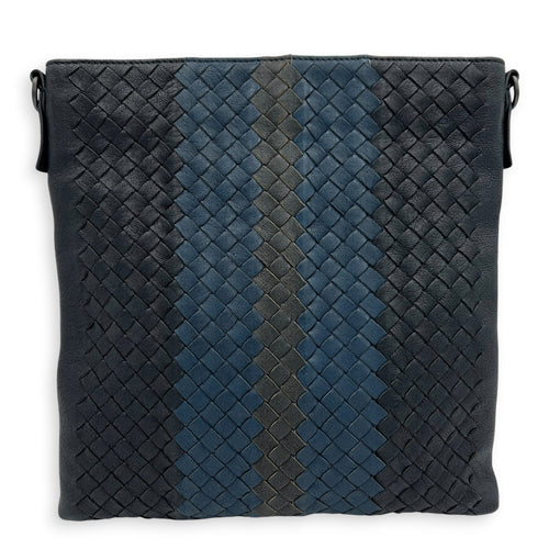 Intrecciato Messenger Black in Calfskin, Ruthenium hardware