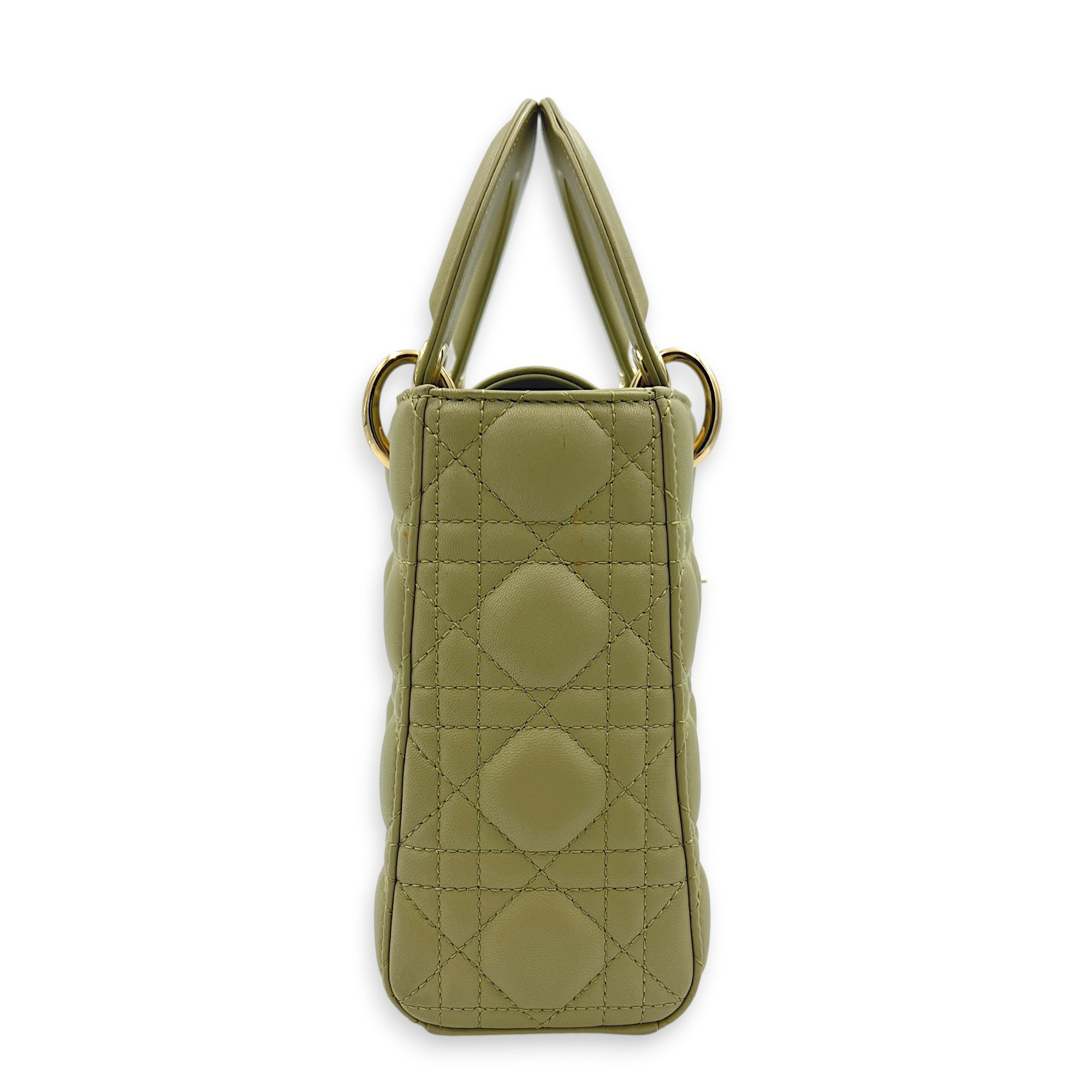Lady Dior My ABCDior Top Handle Bag Small Green in Lambskin, Gold hardware