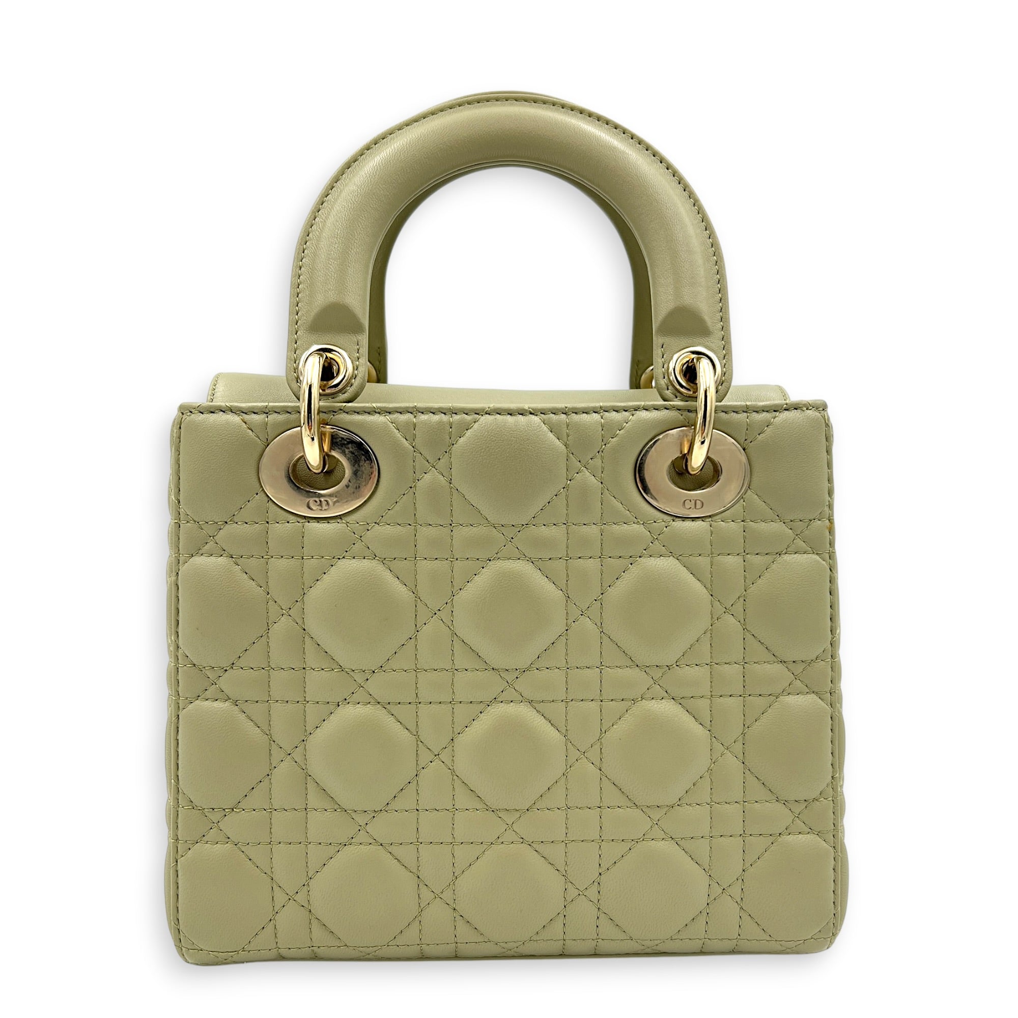 Lady Dior My ABCDior Top Handle Bag Small Green in Lambskin, Gold hardware