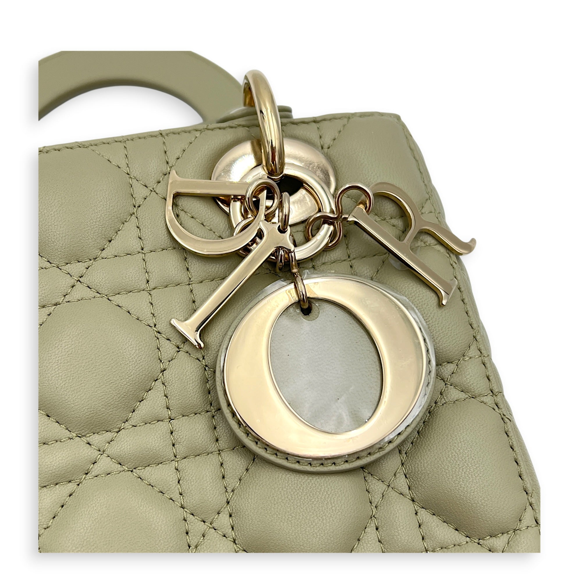 Lady Dior My ABCDior Top Handle Bag Small Green in Lambskin, Gold hardware