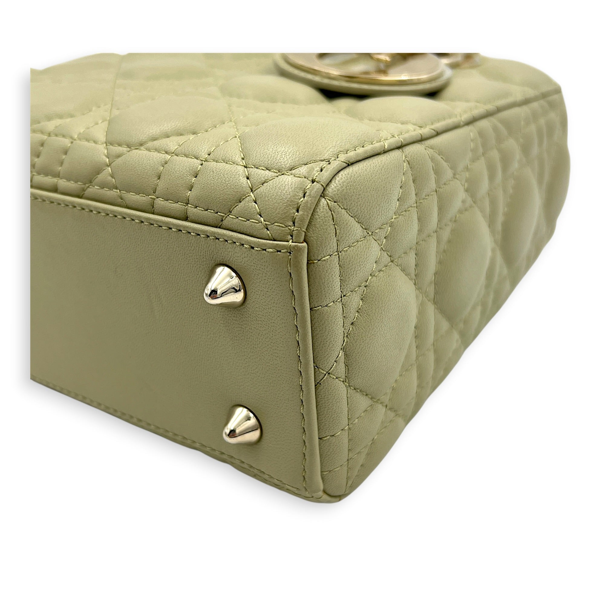 Lady Dior My ABCDior Top Handle Bag Small Green in Lambskin, Gold hardware