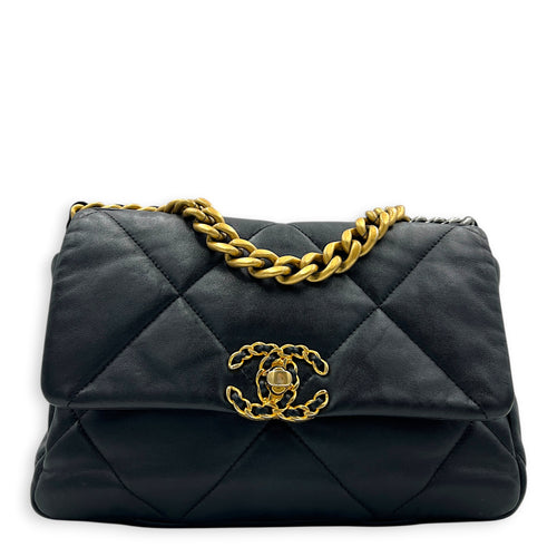C19 Small Black Shoulder Bag in Lambskin, Gold hardware