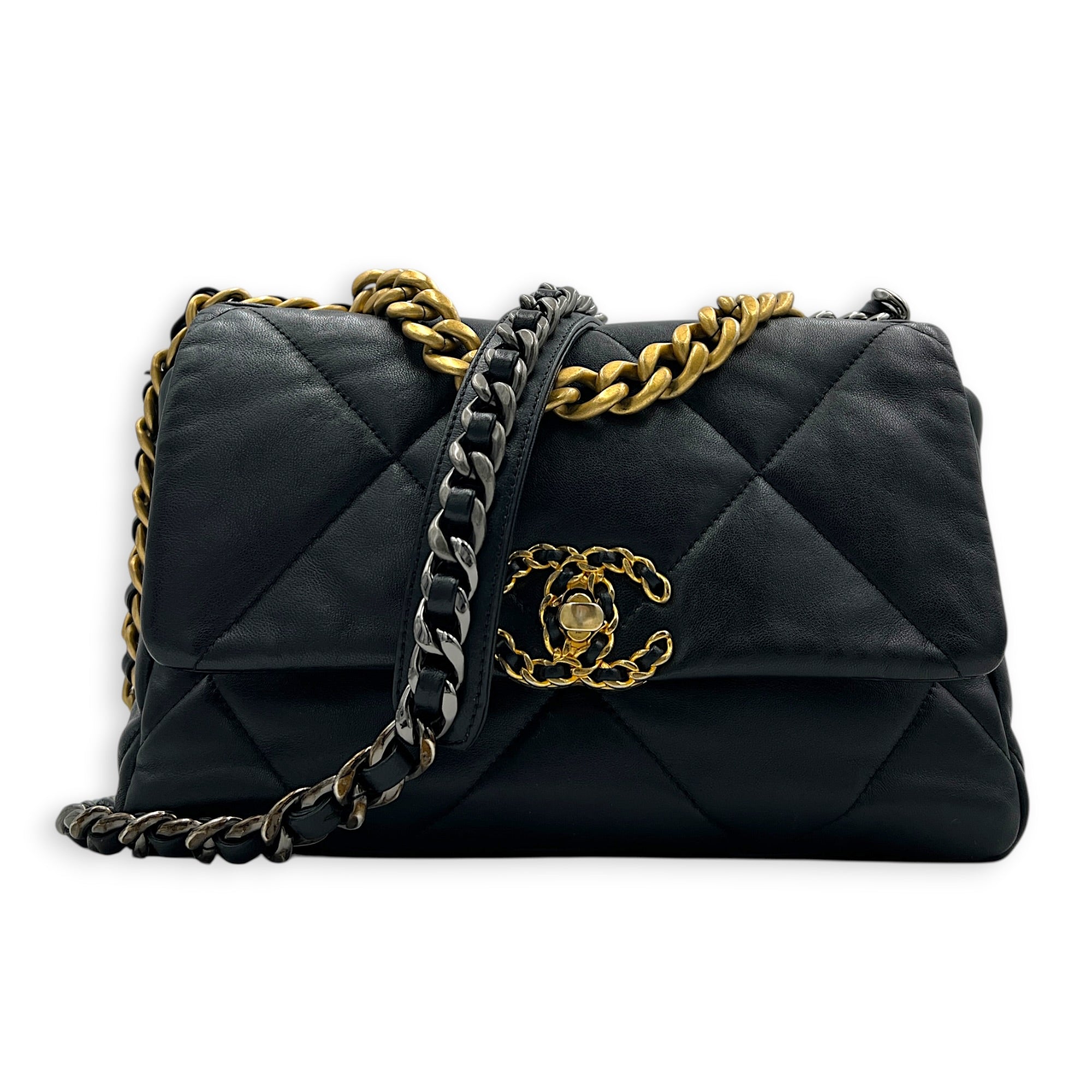 C19 Small Black Shoulder Bag in Lambskin, Gold hardware