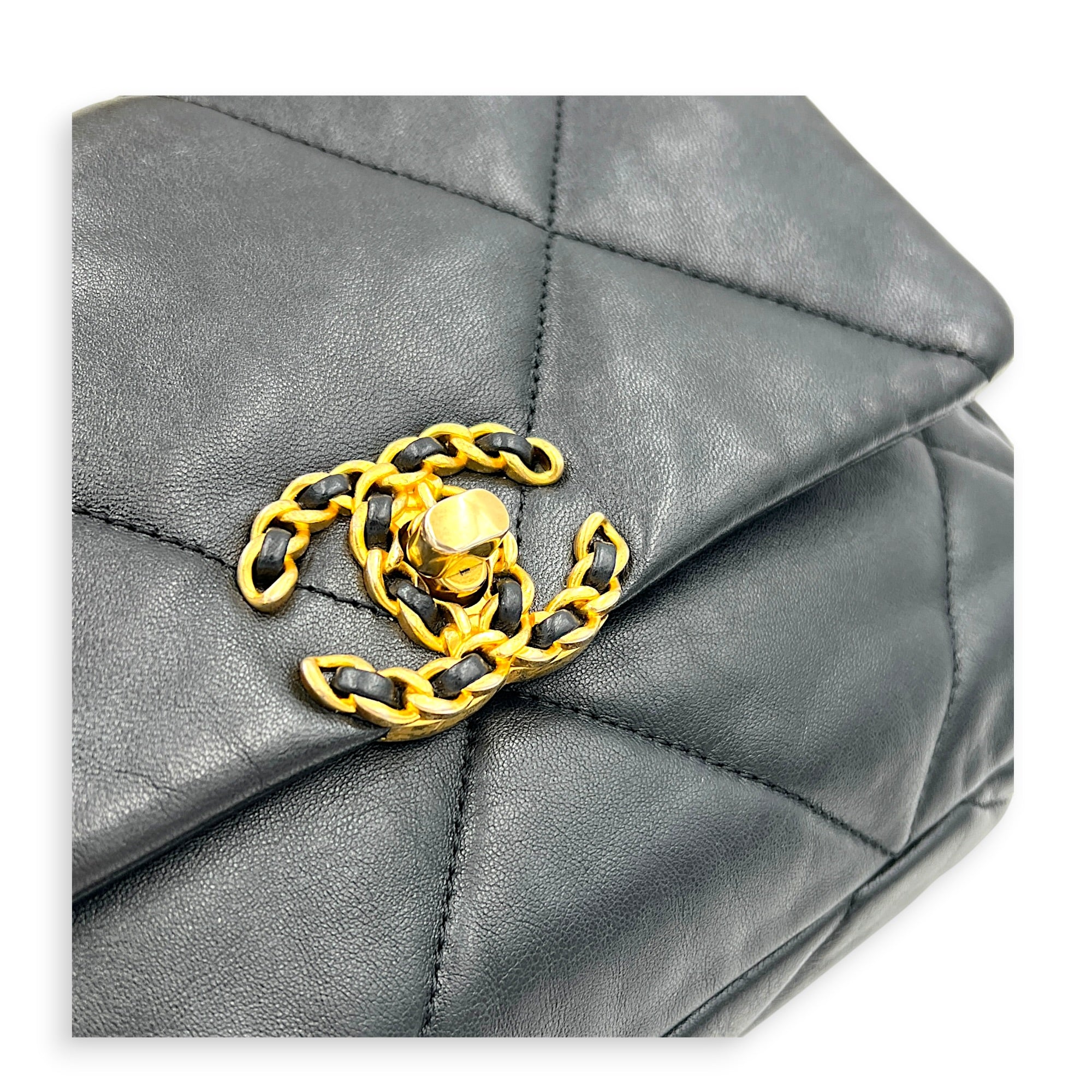 C19 Small Black Shoulder Bag in Lambskin, Gold hardware