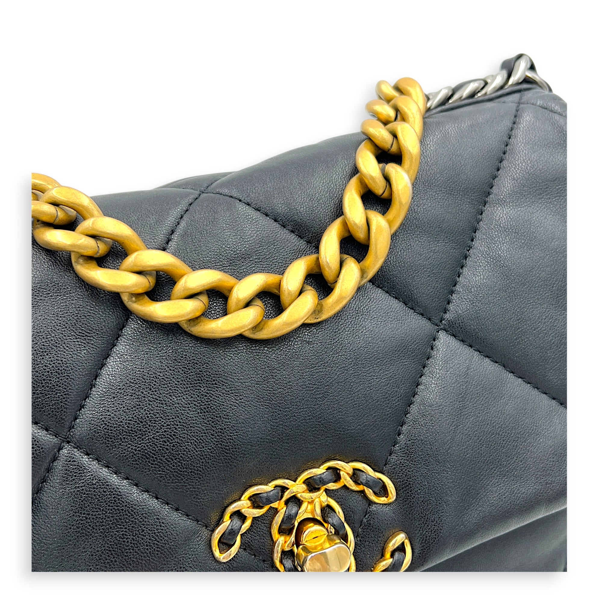 C19 Small Black Shoulder Bag in Lambskin, Gold hardware