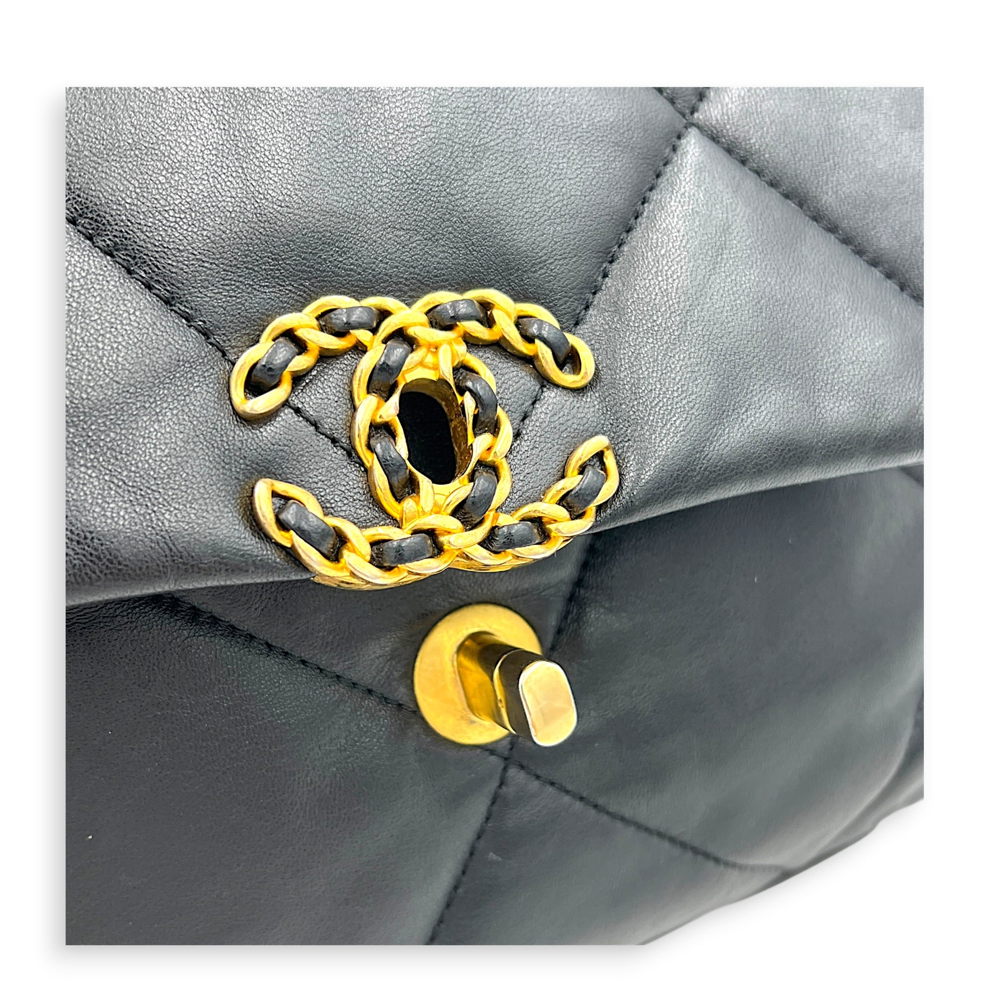 C19 Small Black Shoulder Bag in Lambskin, Gold hardware