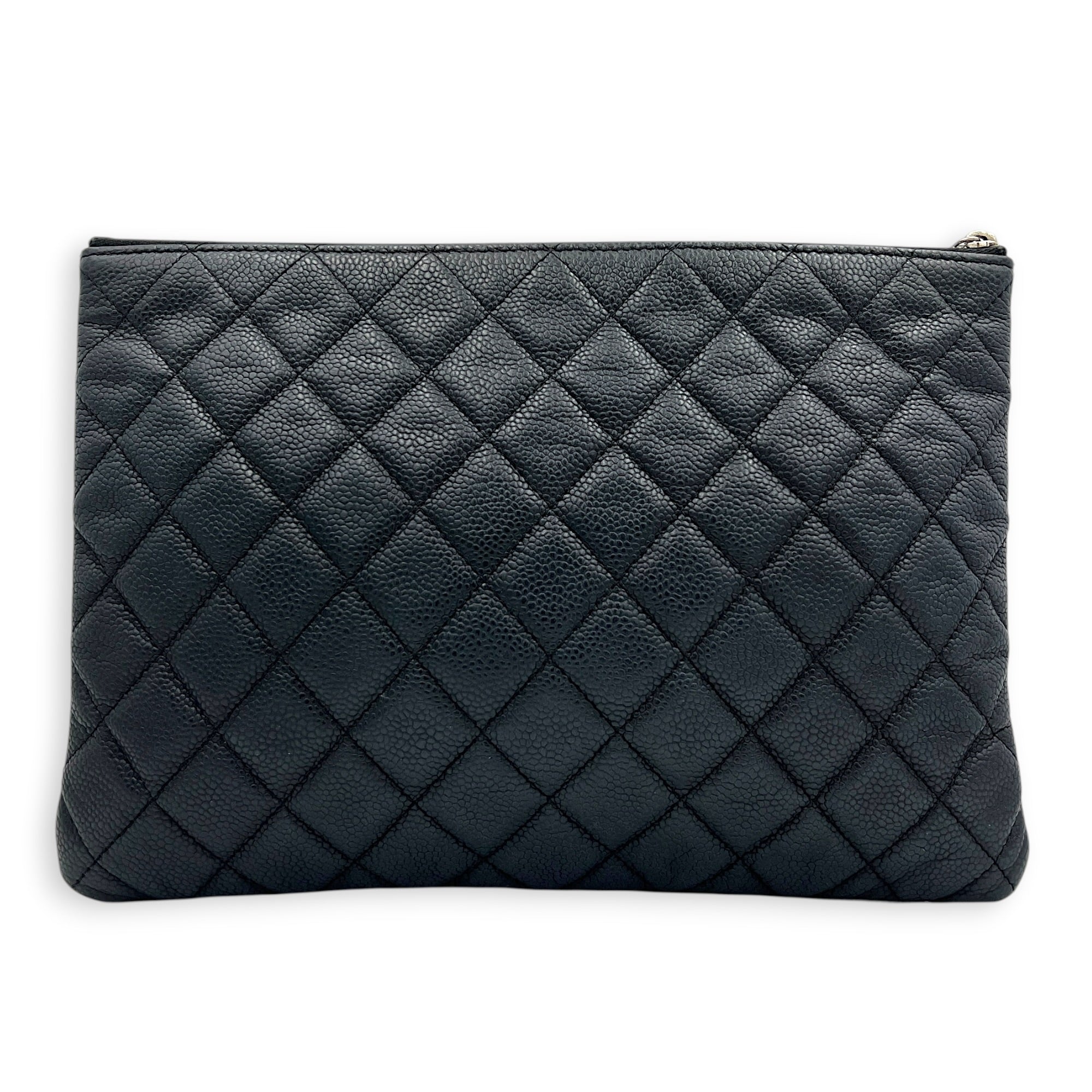 CC Black O Case Pouch in Caviar Leather, Silver hardware