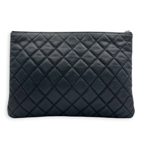 CC Black O Case Pouch in Caviar Leather, Silver hardware