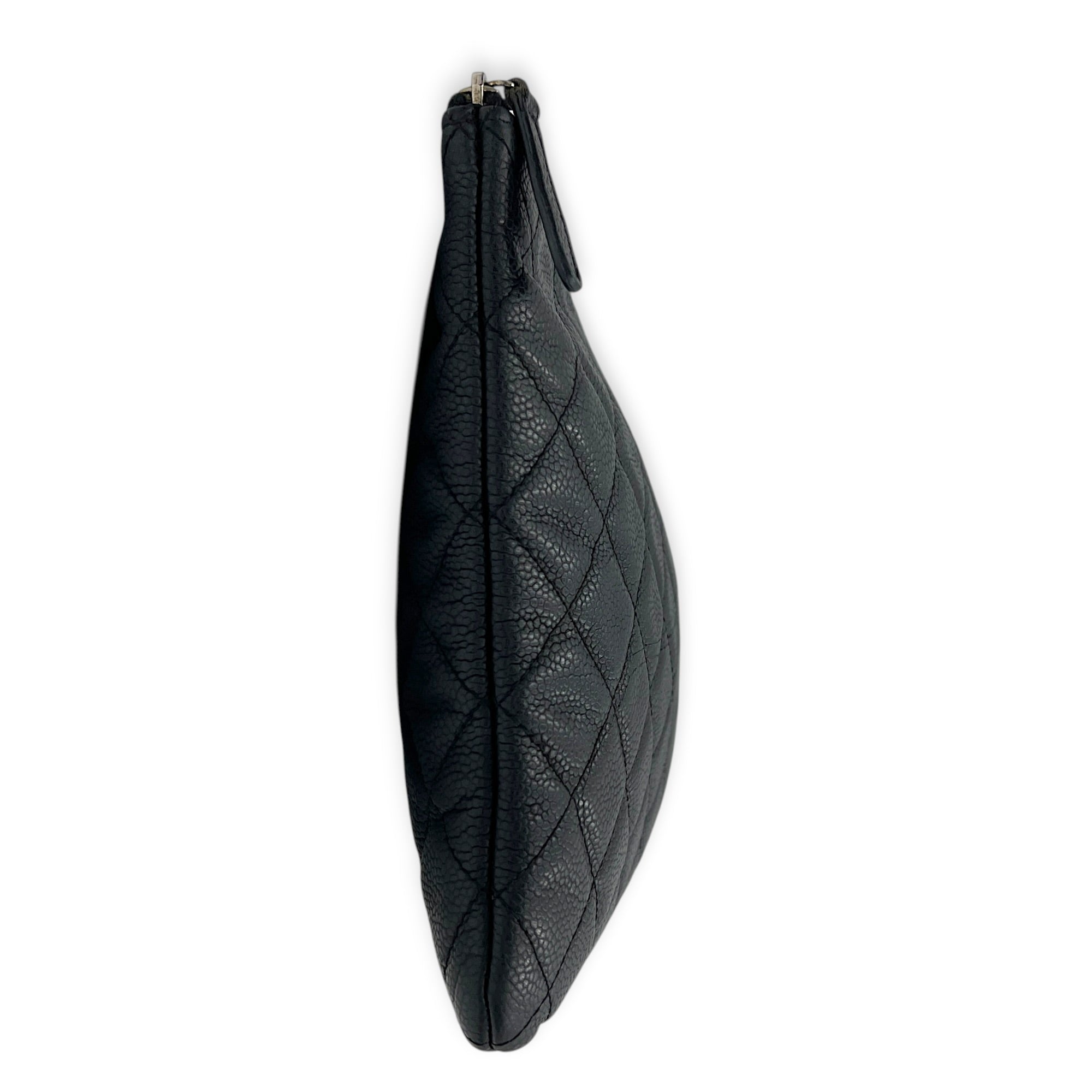 CC Black O Case Pouch in Caviar Leather, Silver hardware