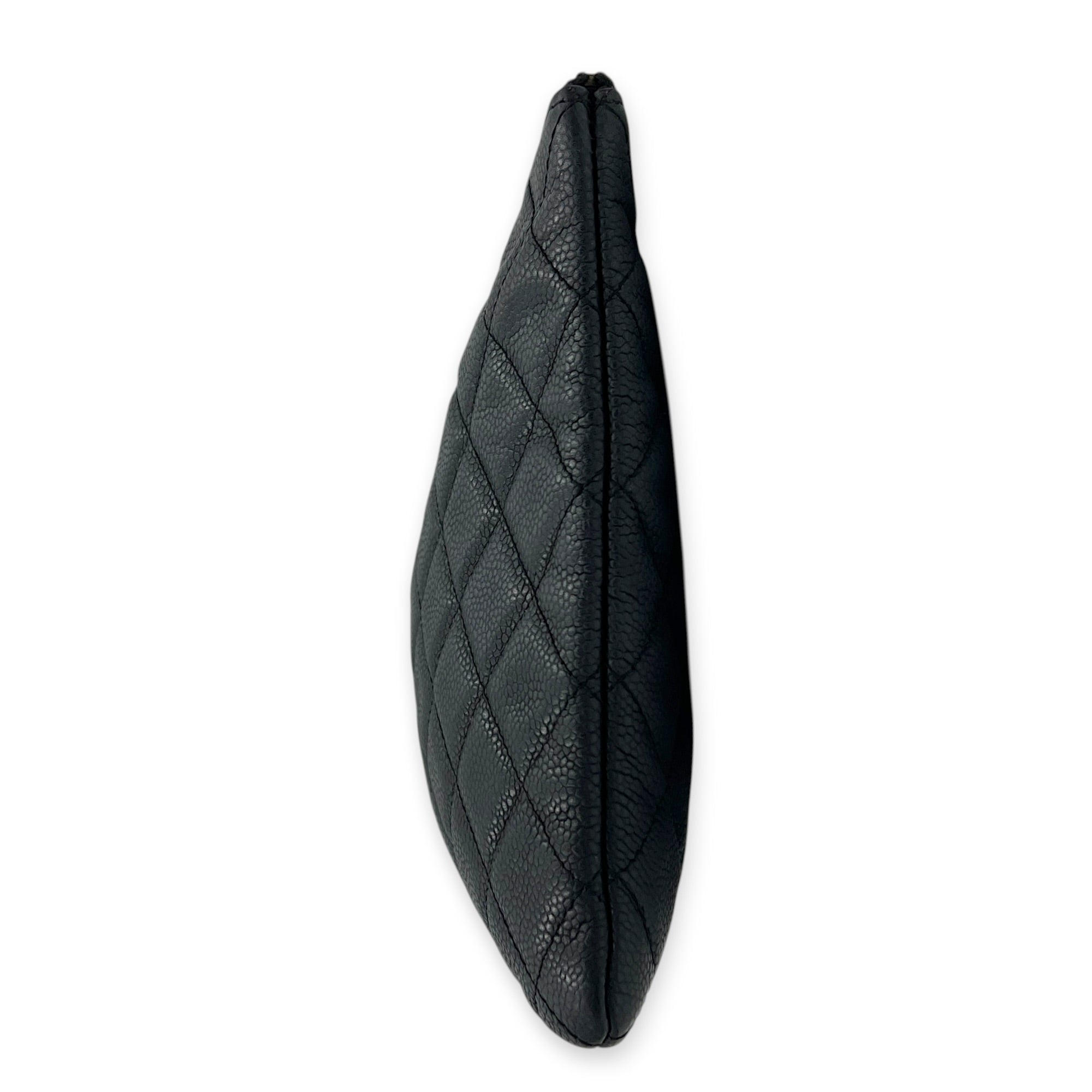 CC Black O Case Pouch in Caviar Leather, Silver hardware