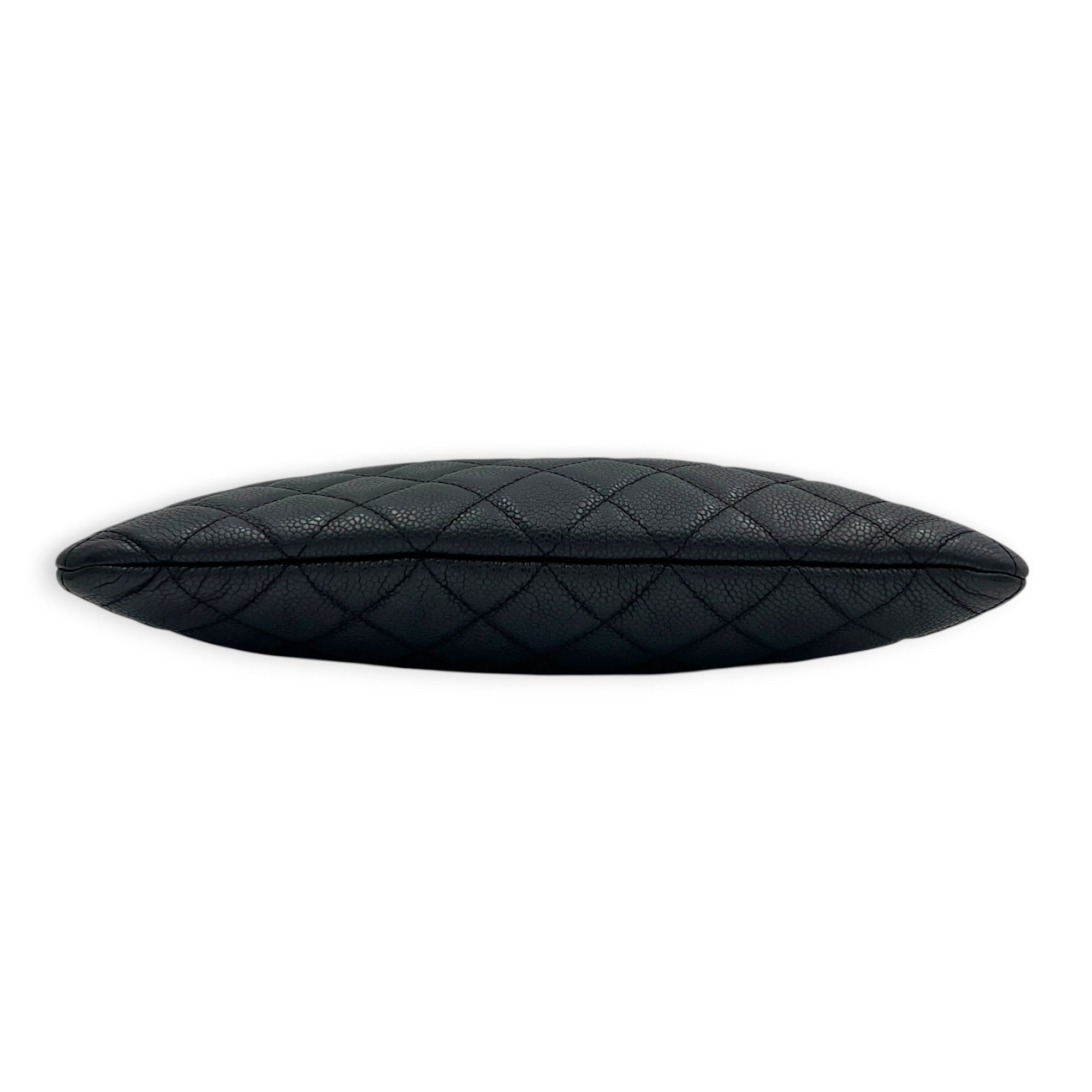 CC Black O Case Pouch in Caviar Leather, Silver hardware