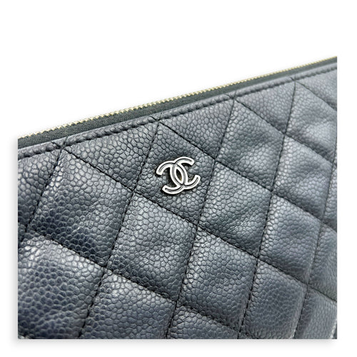 CC Black O Case Pouch in Caviar Leather, Silver hardware