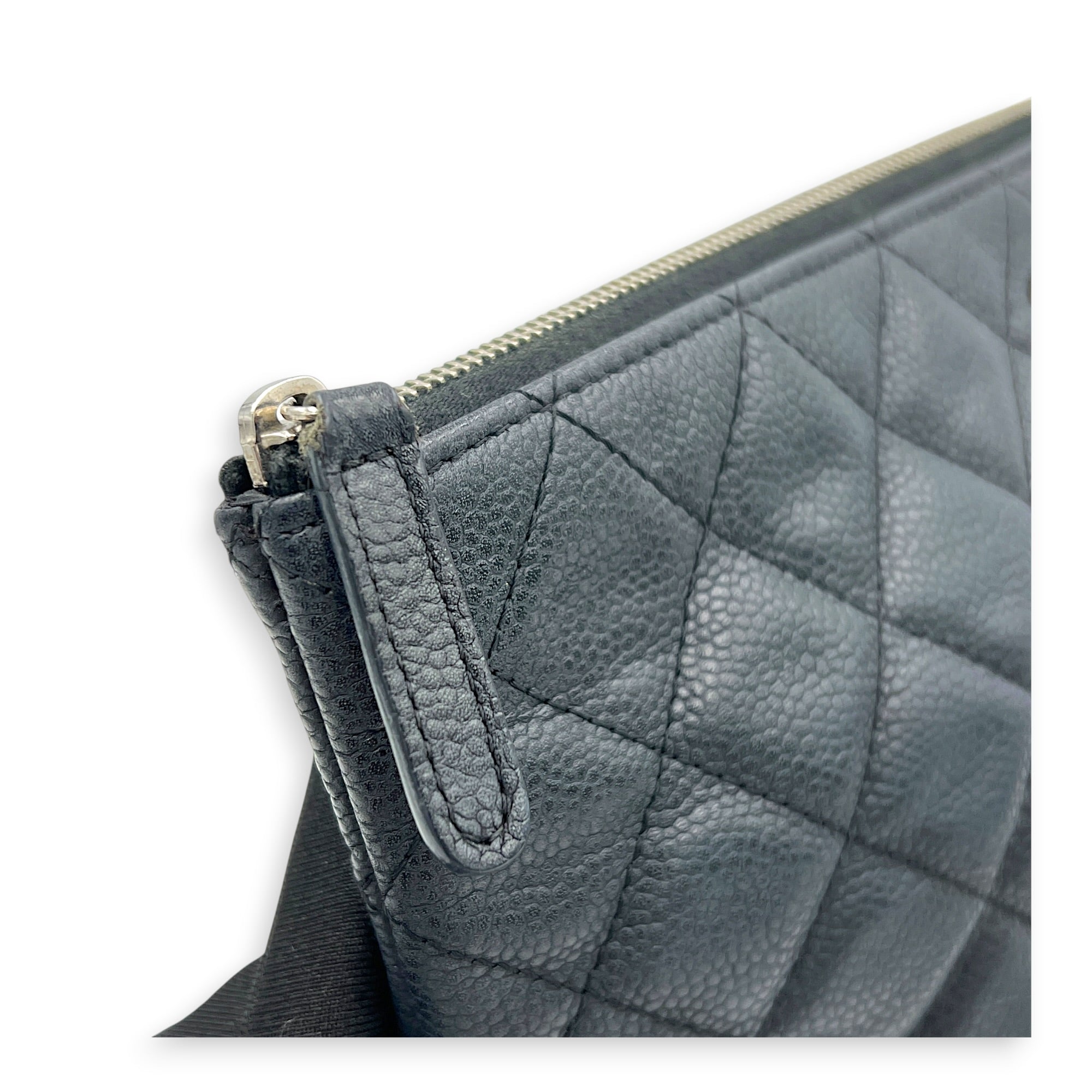CC Black O Case Pouch in Caviar Leather, Silver hardware