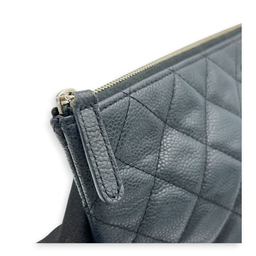 CC Black O Case Pouch in Caviar Leather, Silver hardware