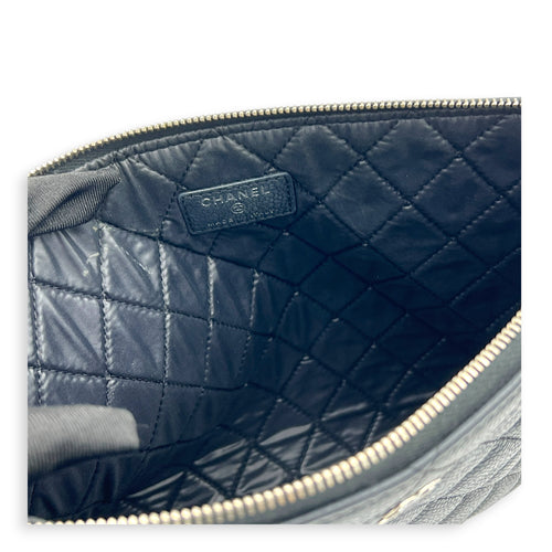 CC Black O Case Pouch in Caviar Leather, Silver hardware