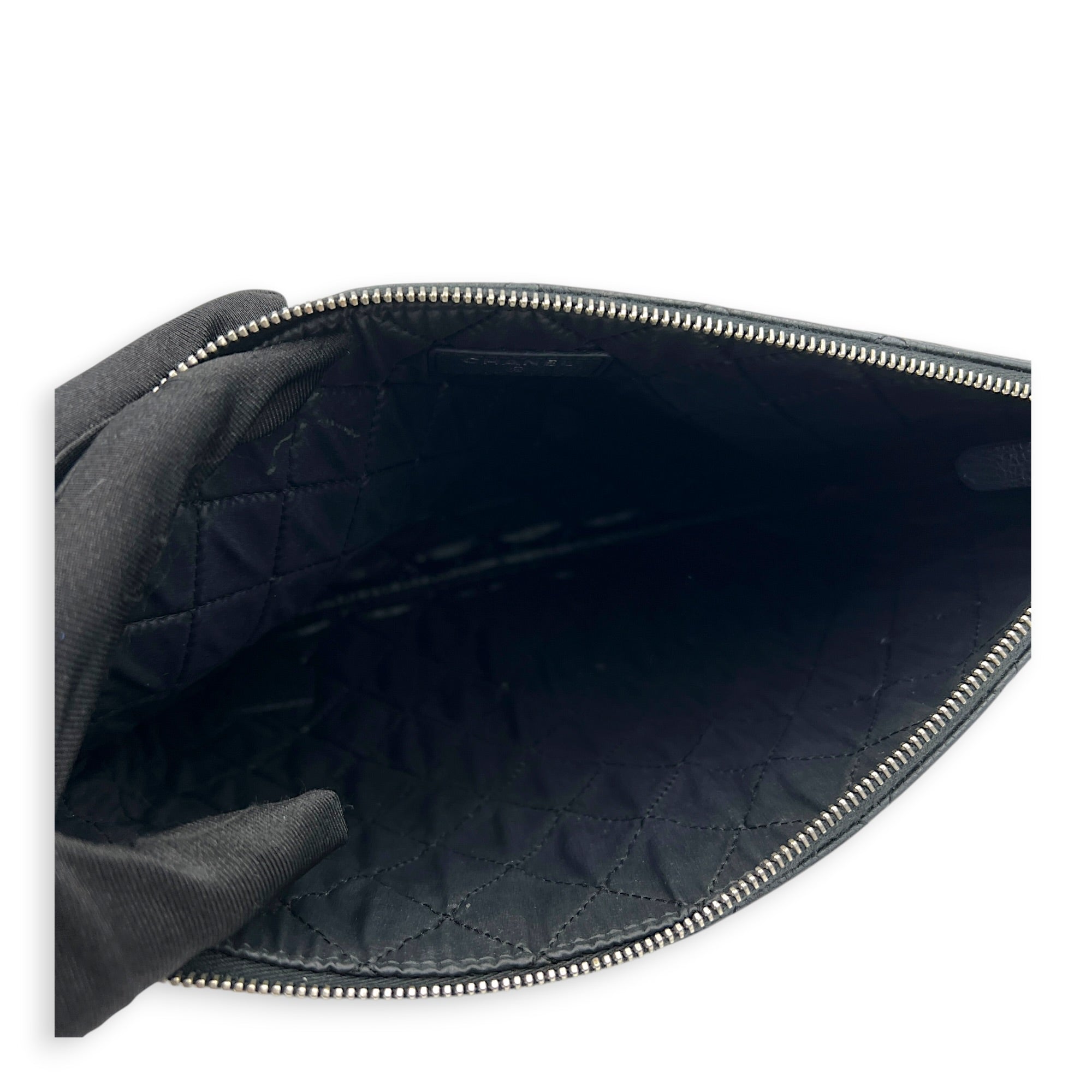 CC Black O Case Pouch in Caviar Leather, Silver hardware