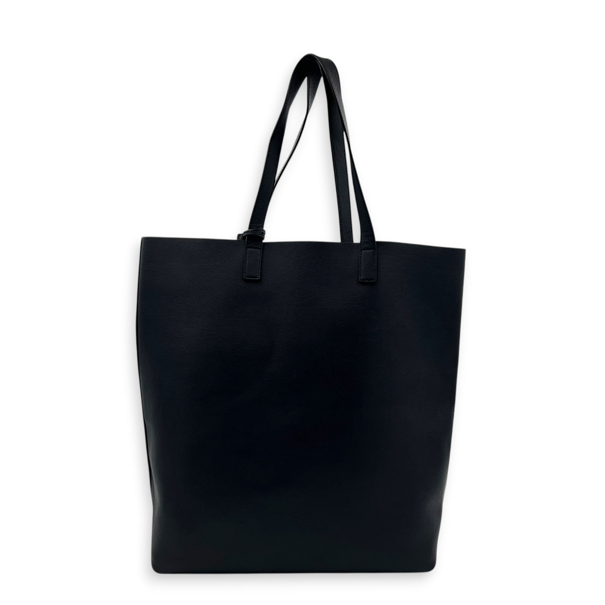 Logo Tote Bag Black in Calfskin, Silver hardware