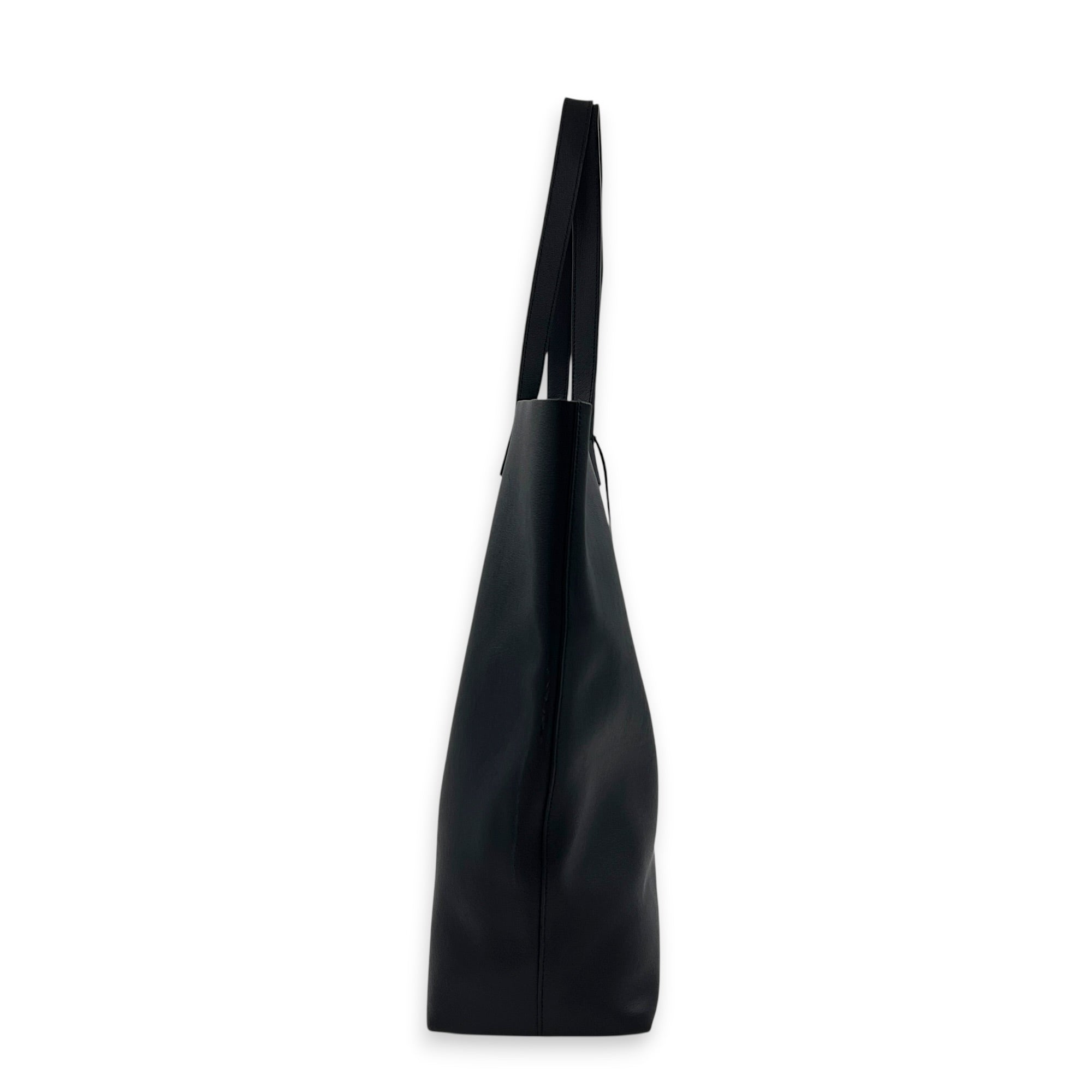 Logo Tote Bag Black in Calfskin, Silver hardware