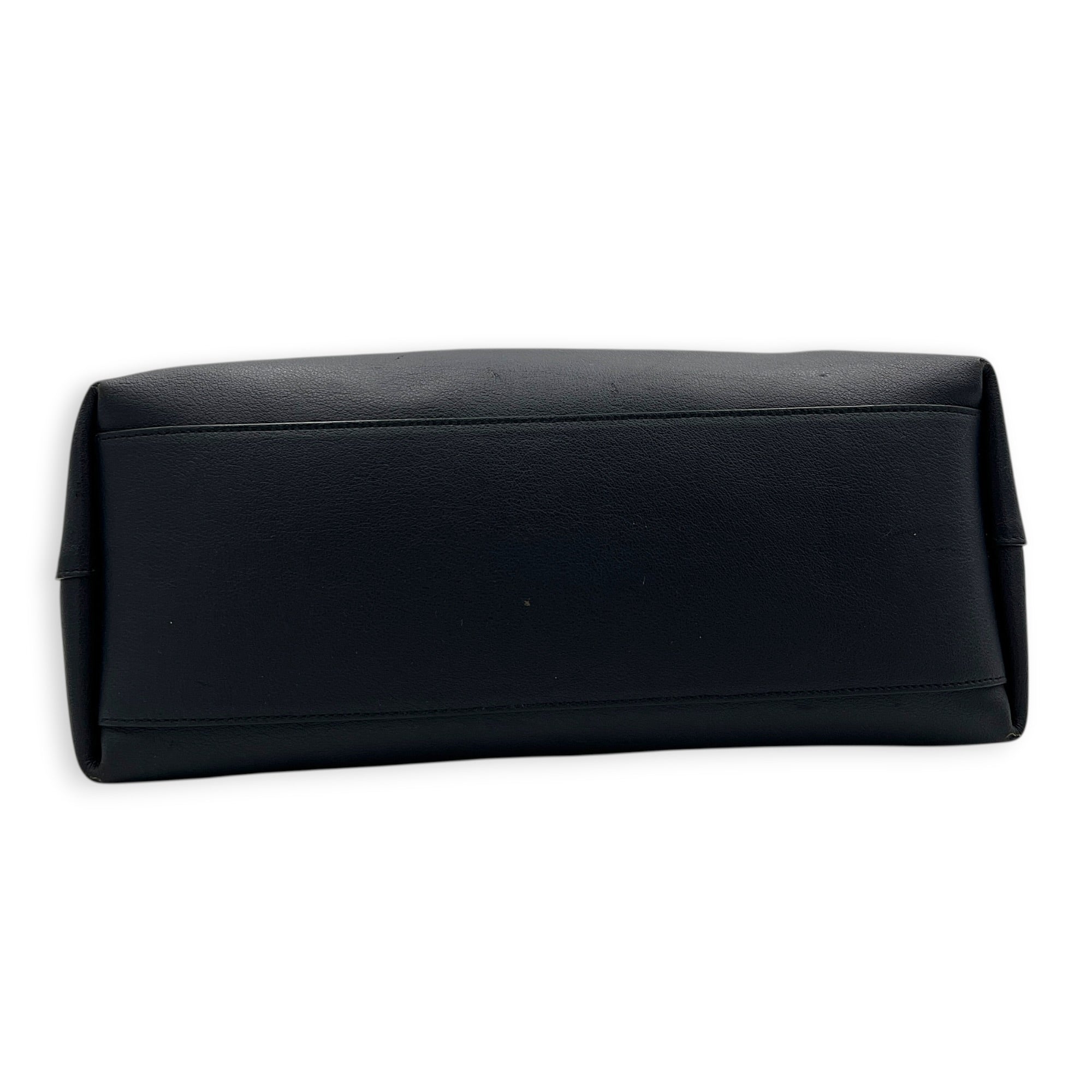 Logo Tote Bag Black in Calfskin, Silver hardware
