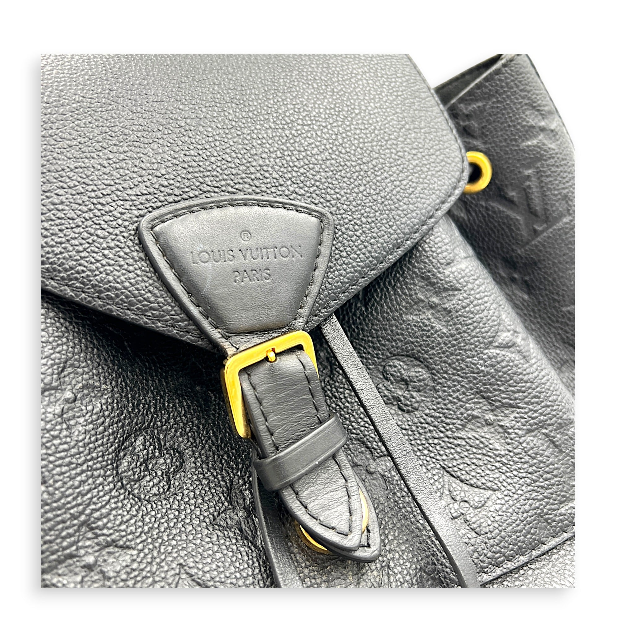 Montsouris Backpack Black in Empreinte Leather, Gold hardware