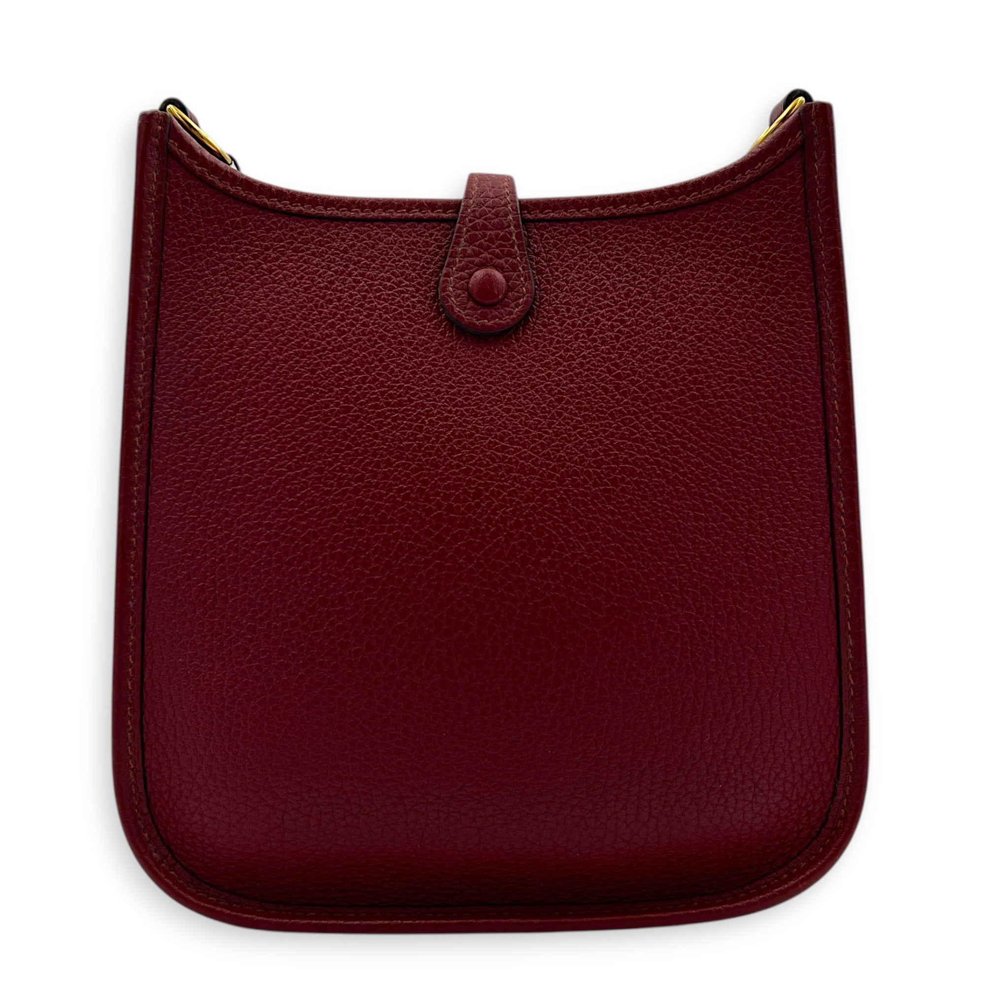 Evelyne Mini Rouge Grenat Crossbody Bag in Clemence, Gold hardware
