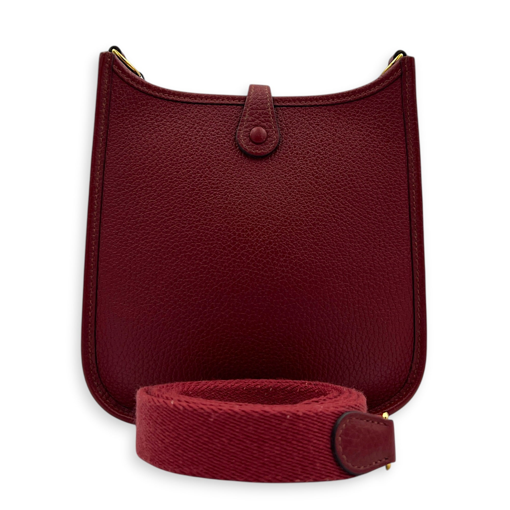 Evelyne Mini Rouge Grenat Crossbody Bag in Clemence, Gold hardware