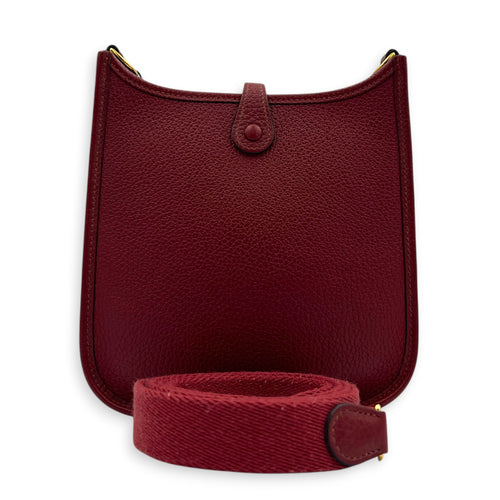 Evelyne Mini Rouge Grenat Crossbody Bag in Clemence, Gold hardware