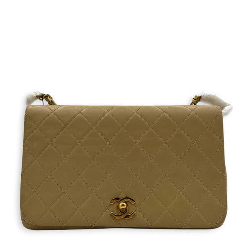 CC Shoulder Bag Beige in Calfskin, Gold hardware