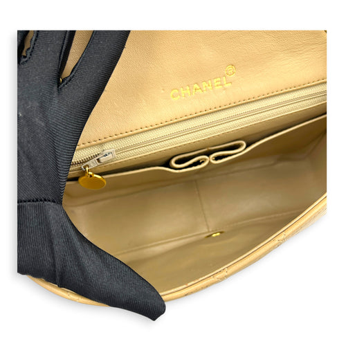 CC Shoulder Bag Beige in Calfskin, Gold hardware