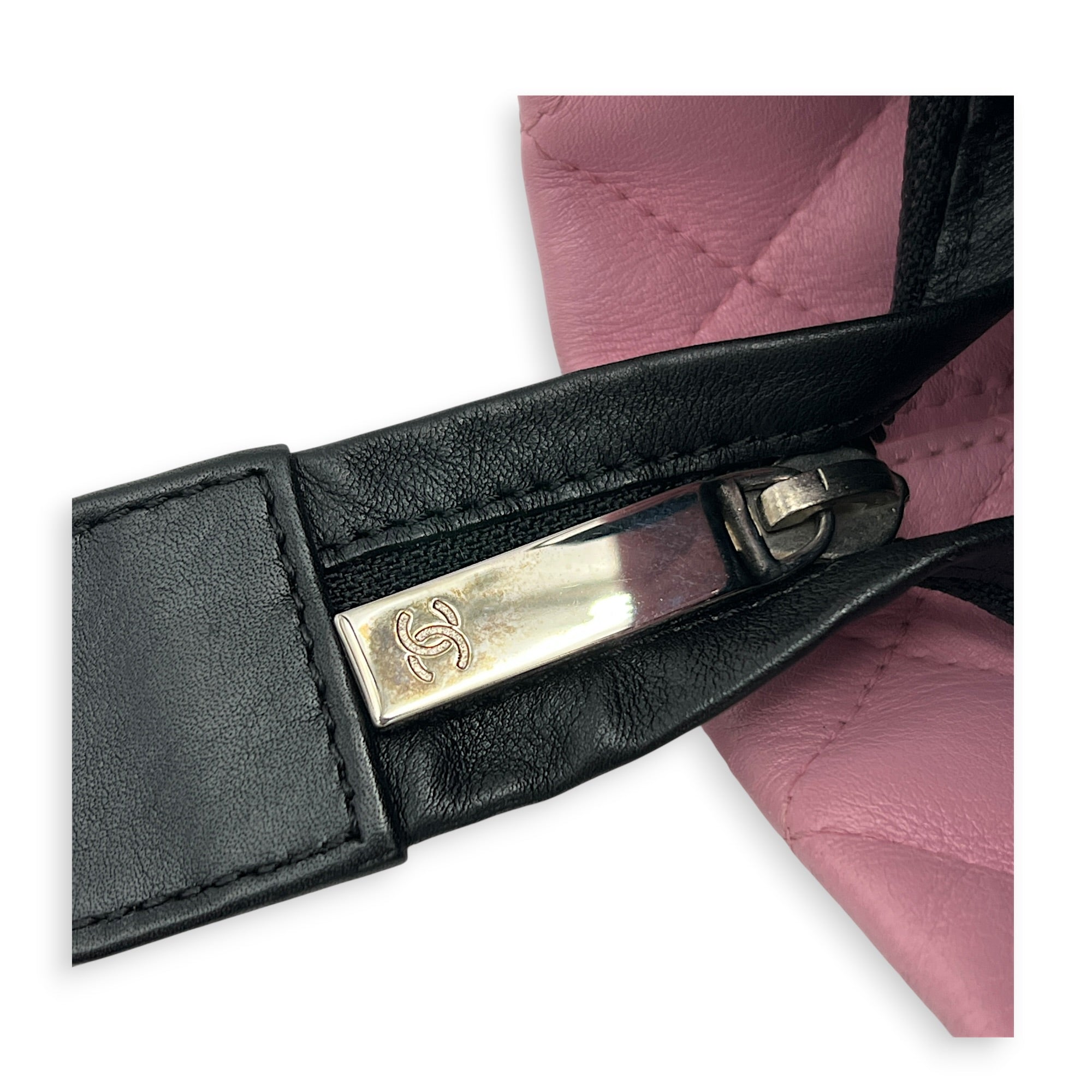 Cambon Tote Bag Pink in Calfskin, Silver hardware