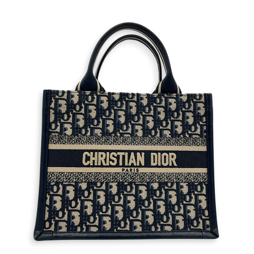 Book Tote Top Handle Bag Blue in Canvas, Gold hardware