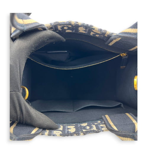 Book Tote Top Handle Bag Blue in Canvas, Gold hardware