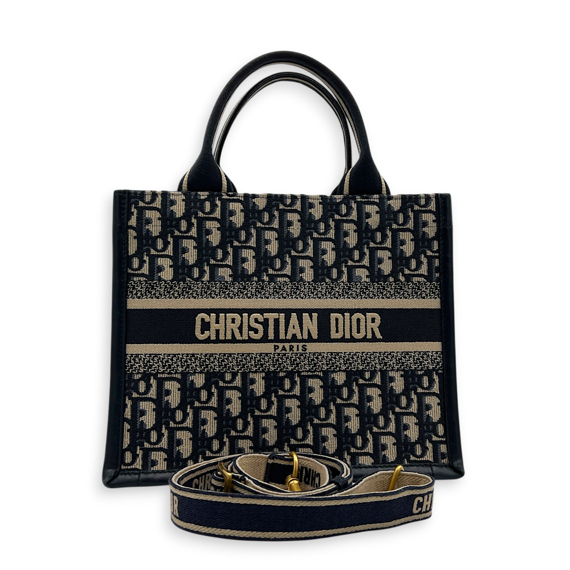 Book Tote Top Handle Bag Blue in Canvas, Gold hardware