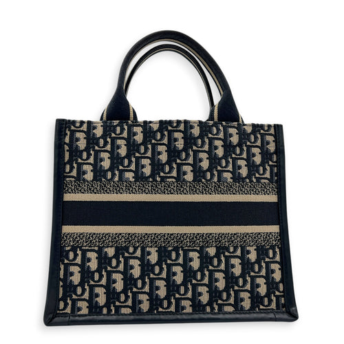 Book Tote Top Handle Bag Blue in Canvas, Gold hardware