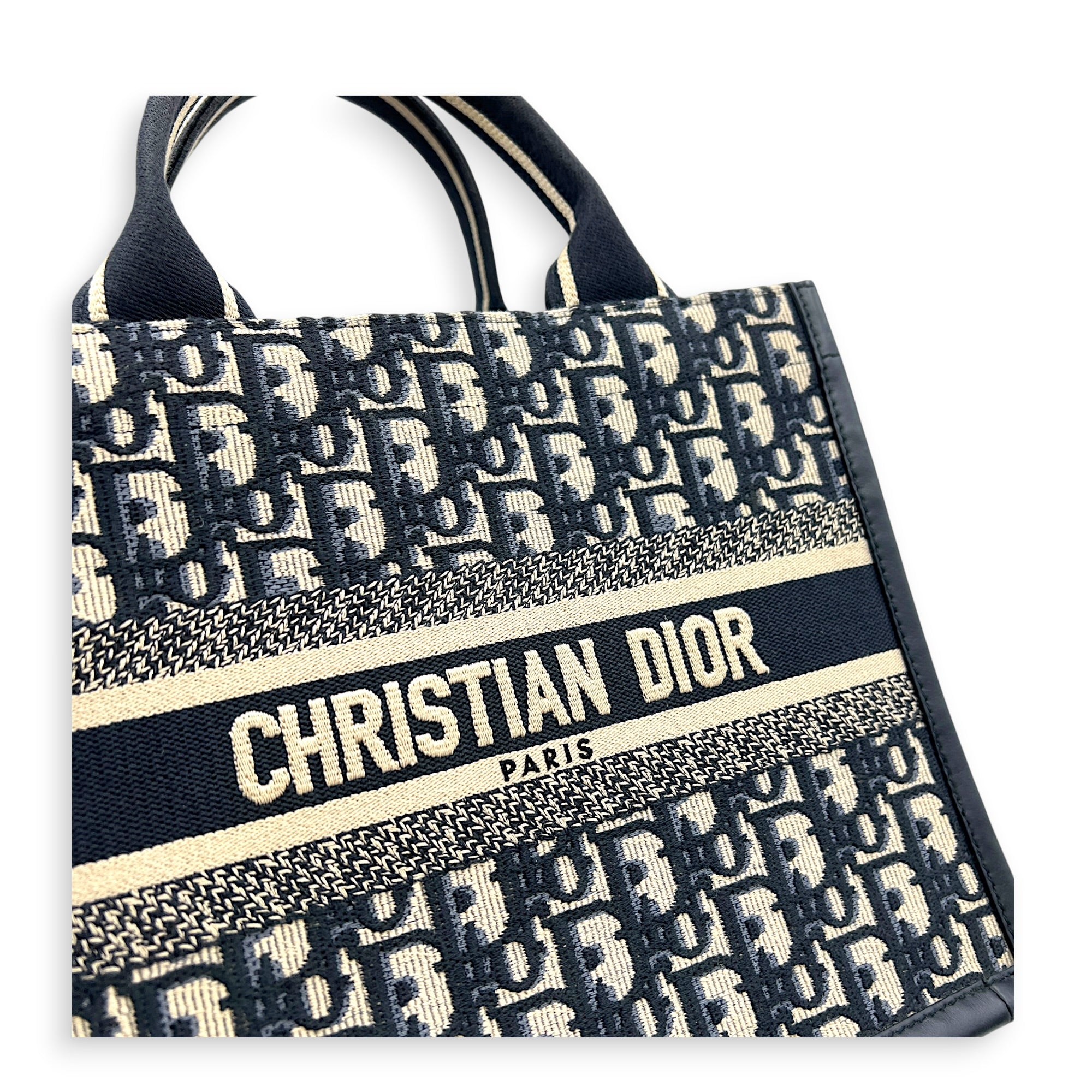 Book Tote Top Handle Bag Blue in Canvas, Gold hardware