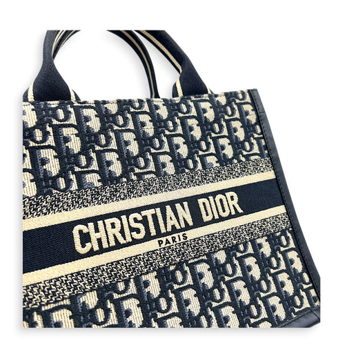 Book Tote Top Handle Bag Blue in Canvas, Gold hardware