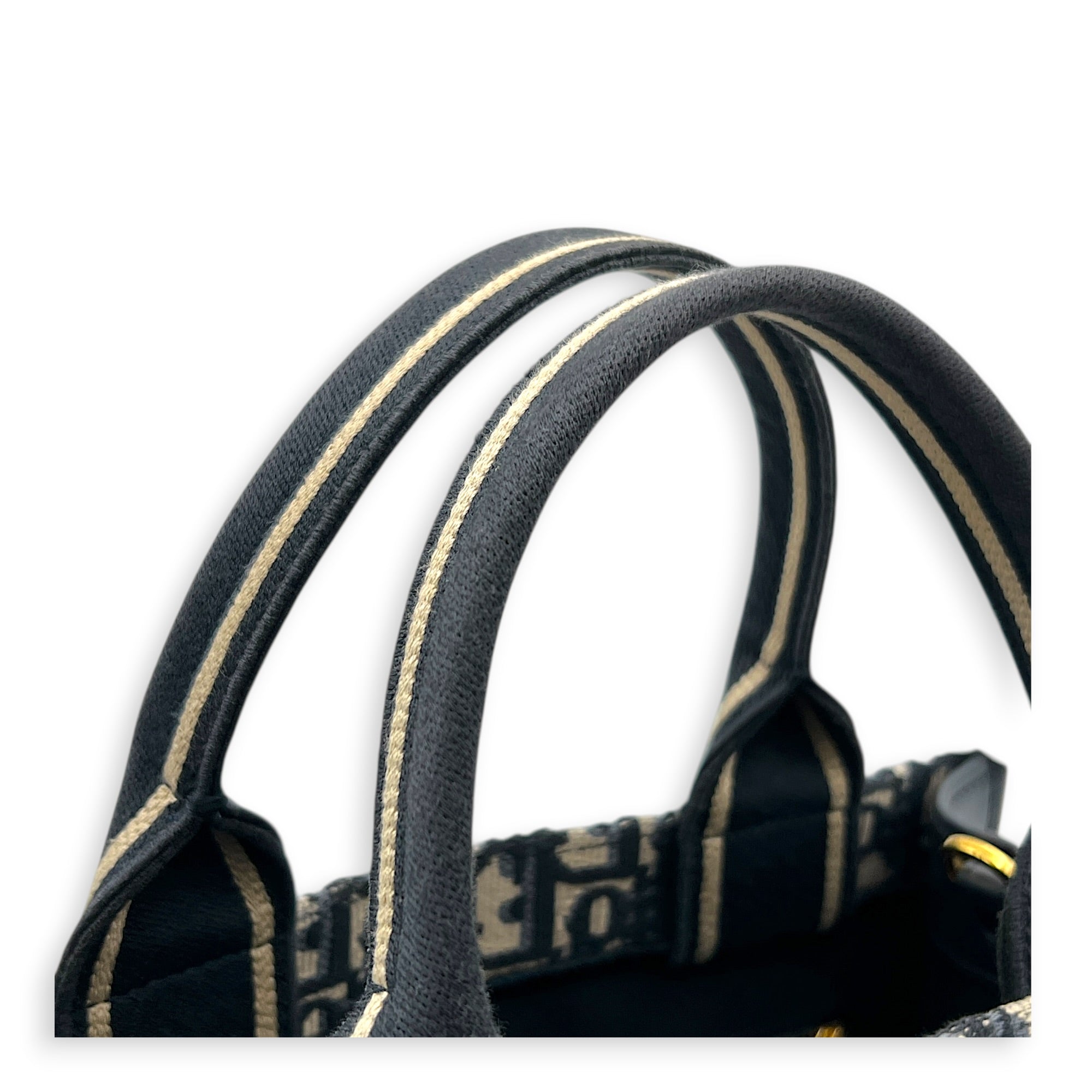 Book Tote Top Handle Bag Blue in Canvas, Gold hardware