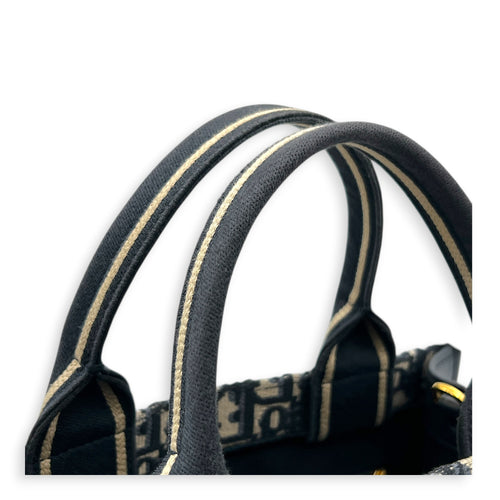 Book Tote Top Handle Bag Blue in Canvas, Gold hardware