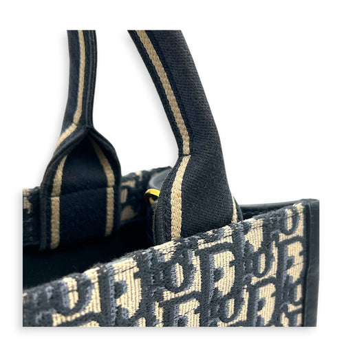 Book Tote Top Handle Bag Blue in Canvas, Gold hardware